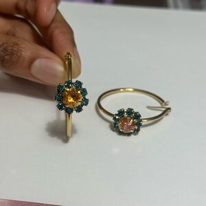 TOVA Gold and Blue Floral Hoop Earrings